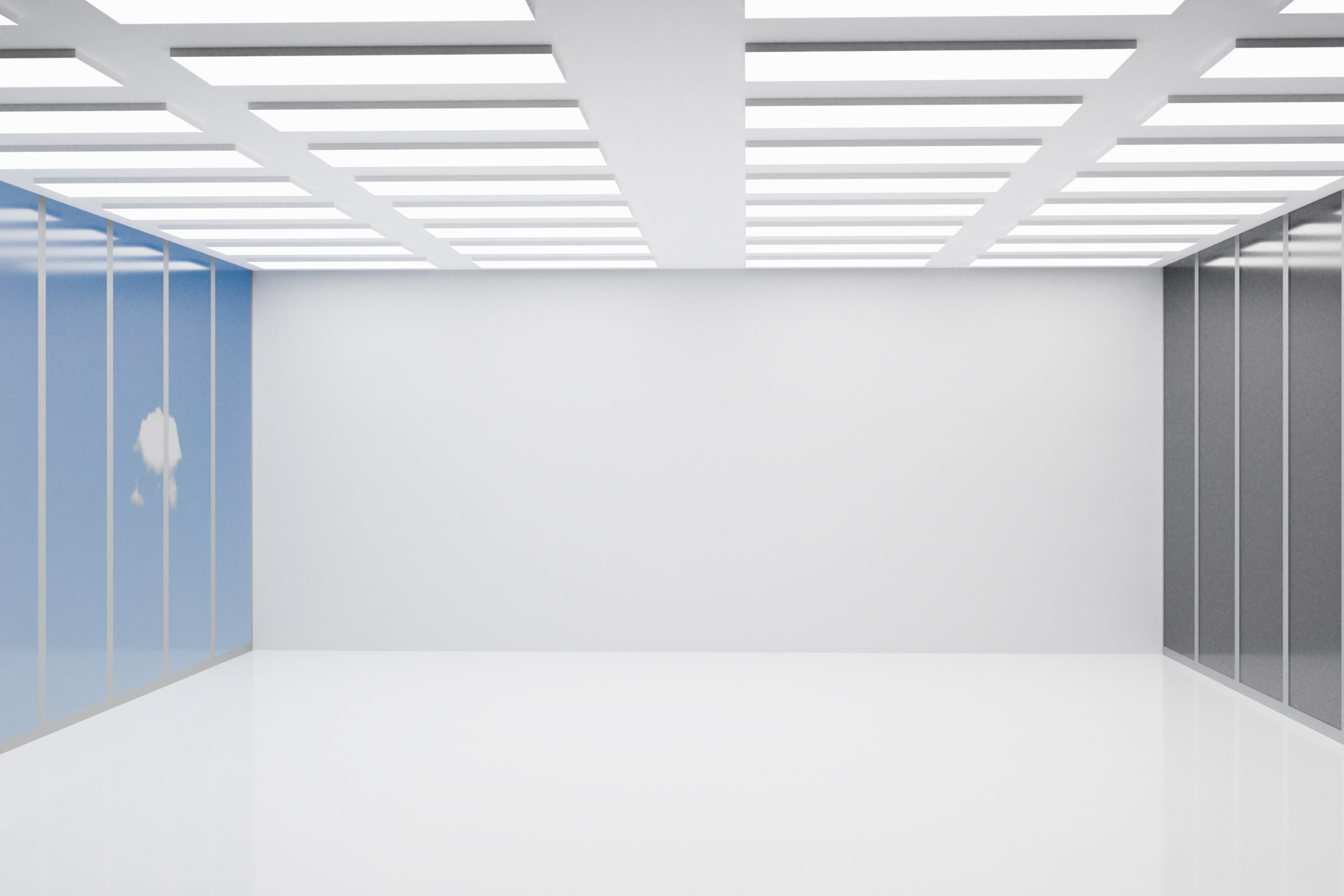 Empty white room with clear light, 3D illustrations rendering